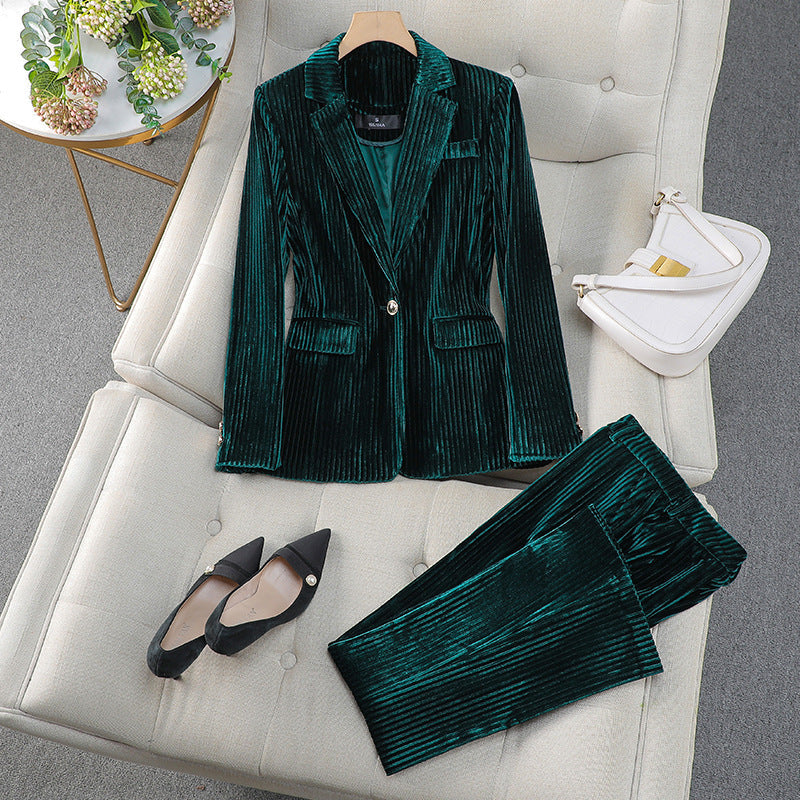 Women's Blazer Dress Set – Tailored Fit – Velvet Finish – Formal Style