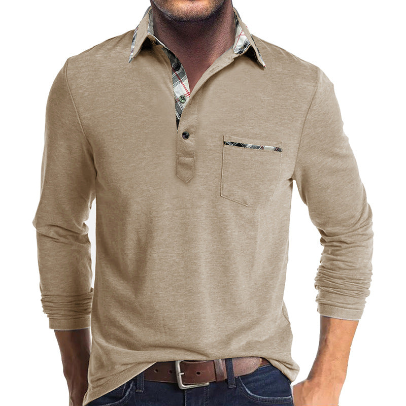 Men's Shirt with Long Sleeves – Cotton – Regular Fit – Checked Collar Inside – Button Closure