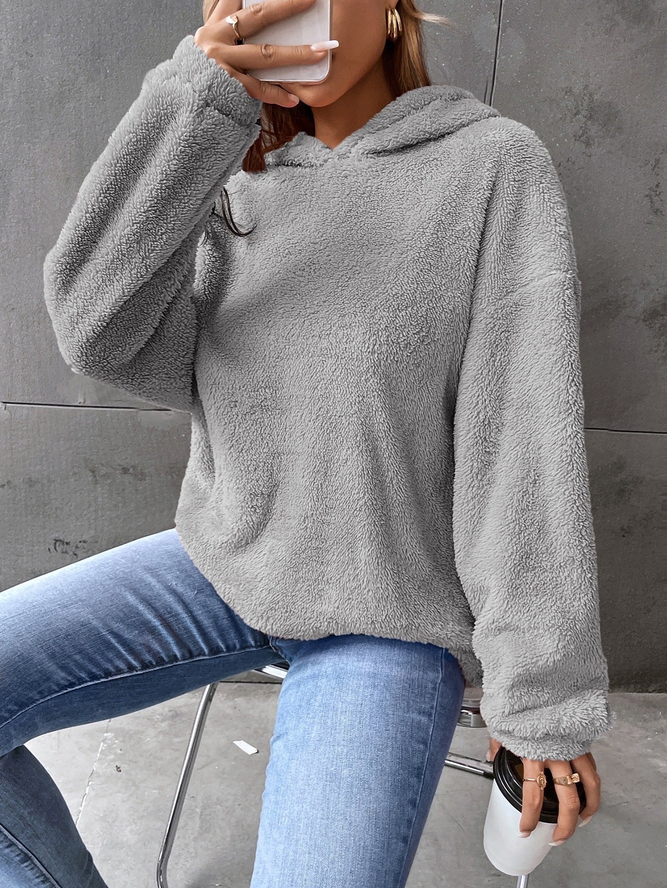 Women's Hoodie – Fleece – Oversized Fit – Short Length – Long Sleeves