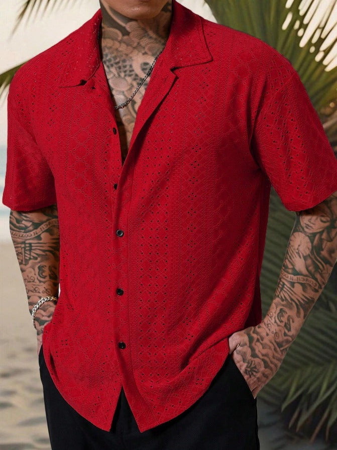 Men's Shirt with Buttons – Relaxed Fit – Lace – Short Sleeve – Breathable Casual Style
