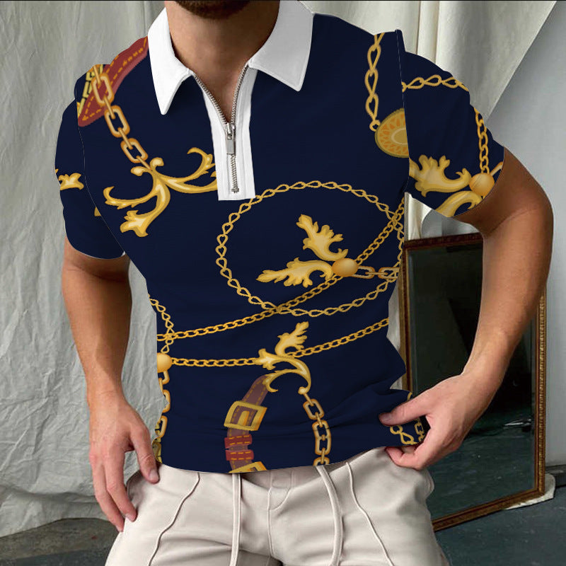 Men's Polo Shirt – Slim Fit – Check Pattern – Short Sleeve – Zipper Collar