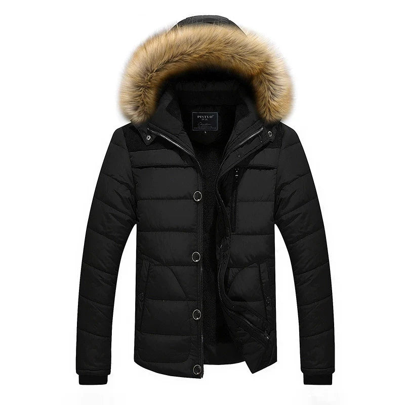 Men’s Jacket - Quilted Shell - Slim Fit - Removable Faux Fur Hood - Ribbed Cuffs