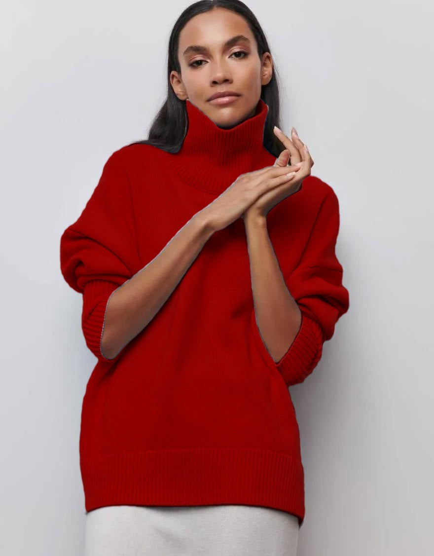 Women's Sweater – High Neck – Oversized Fit – Soft Knit – Ribbed Edges