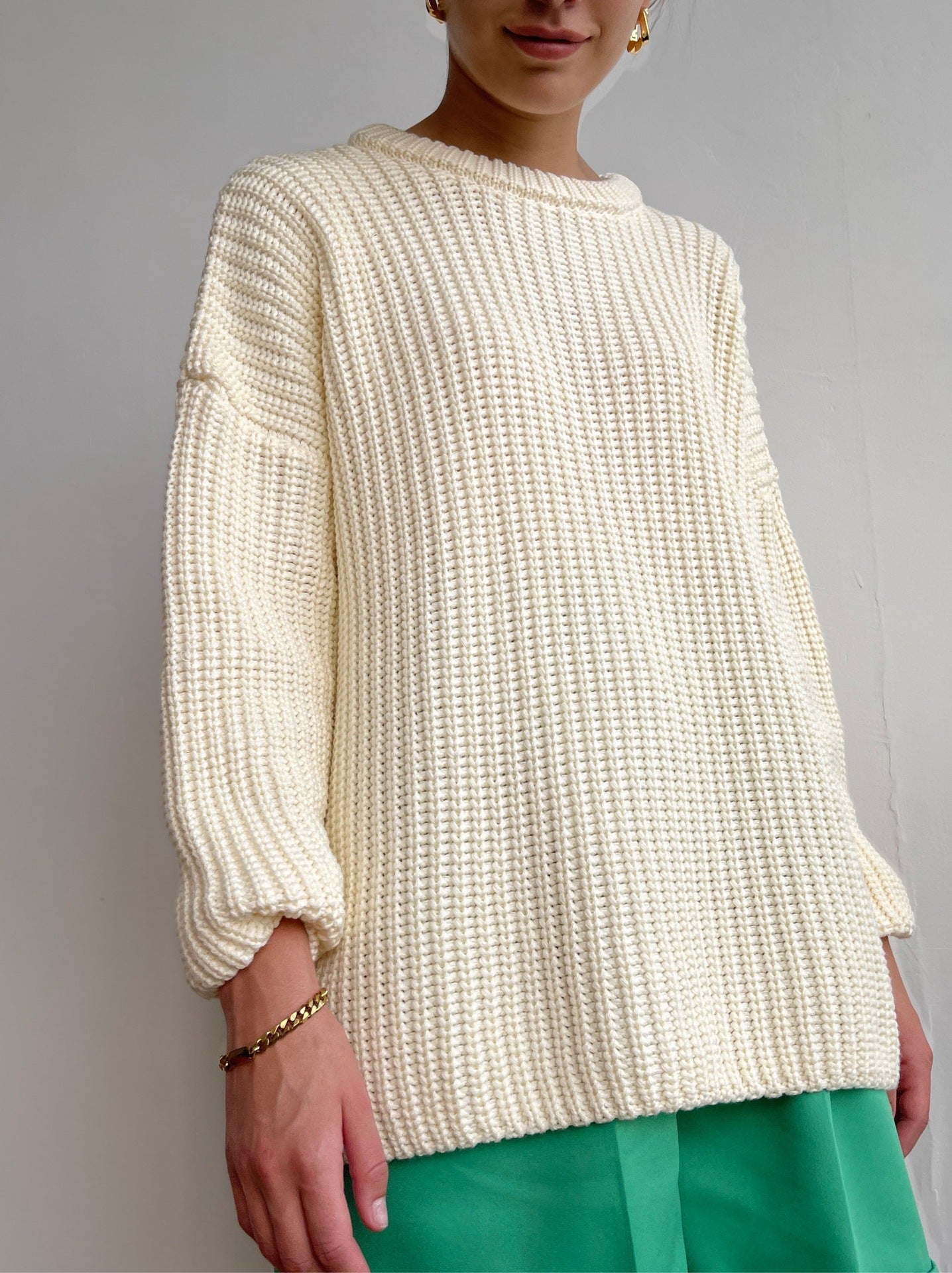 Women's Sweater – Knitted Oversized Fit – Ribbed Texture – Relaxed Round Neck
