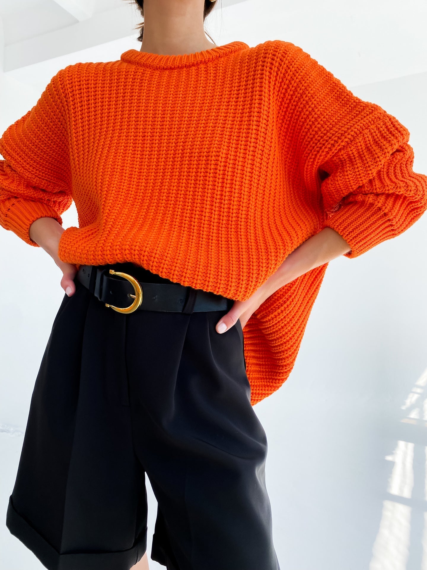 Women's Sweater – Knitted Oversized Fit – Ribbed Texture – Relaxed Round Neck