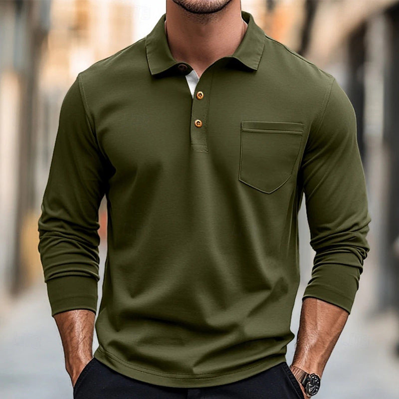 Men's long sleeve polo shirt – Slim fit – Cotton blend – Chest pocket