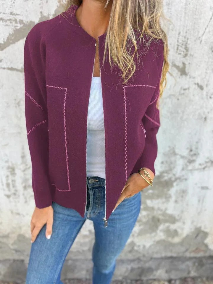 Women's Cardigan Jacket – Wool Blend – Relaxed Fit – Zipper – Side Pockets
