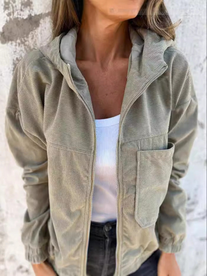 Women's Hoodie – Corduroy – Relaxed Fit – Zipper – Everyday Use