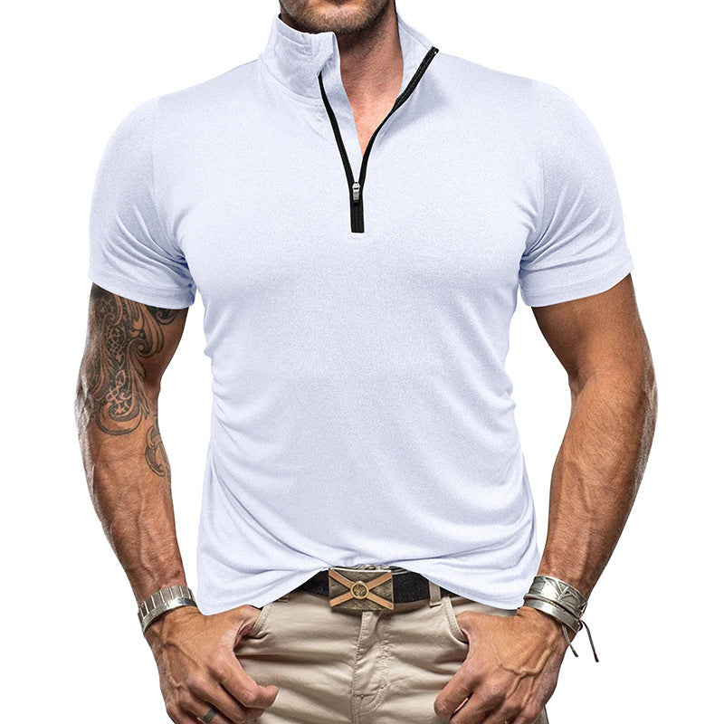 Men's Shirt – Slim Fit – Short Sleeve – Breathable – Stand Collar with Zipper