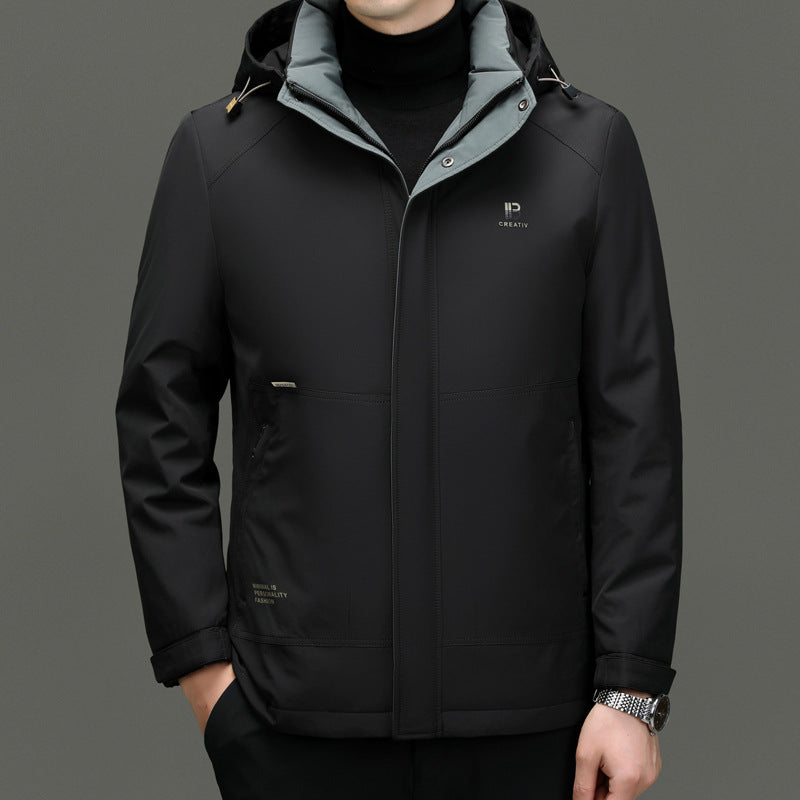 Men's Down Jacket – Standard Fit – Detachable Hood – Windproof – Quilted Lining