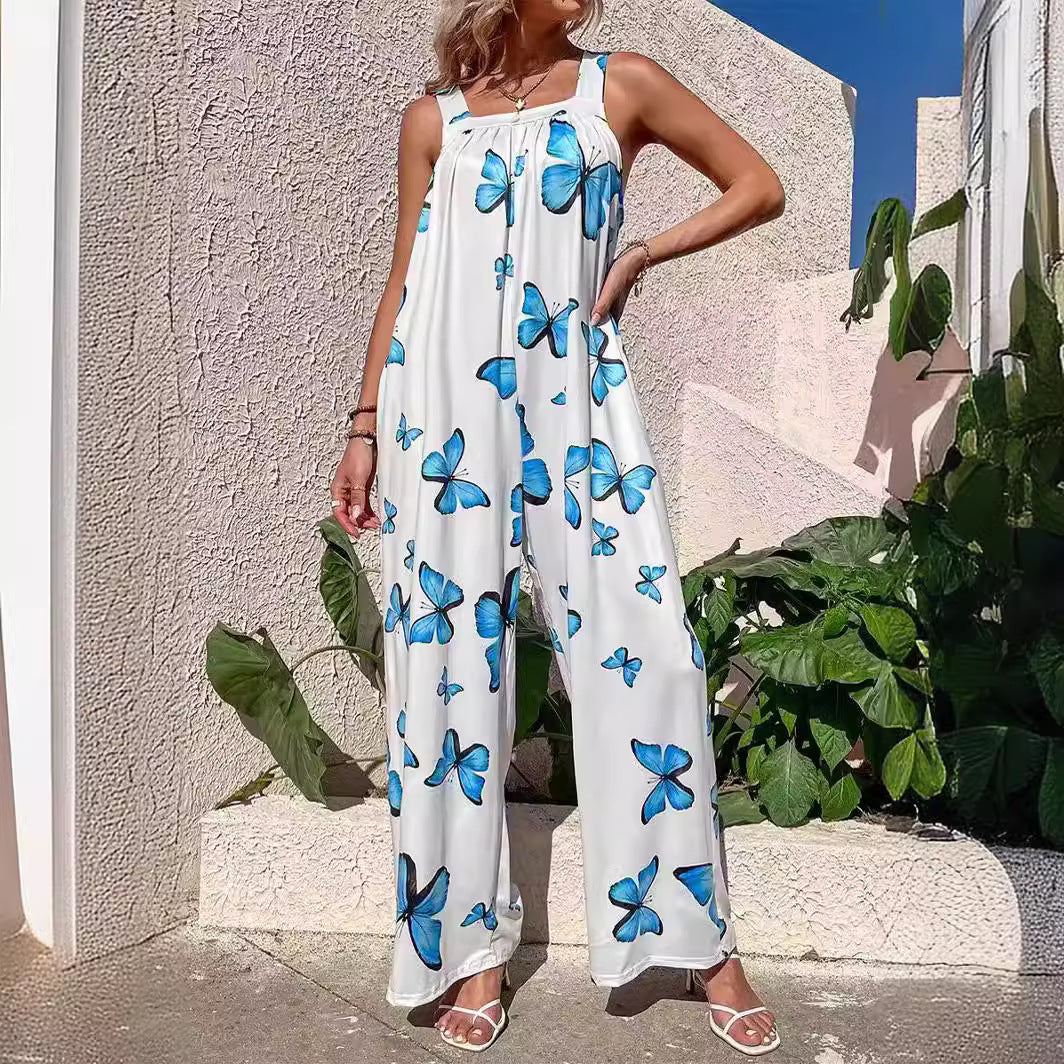 Women's jumpsuit – Wide leg – Loose fit – Lightweight fabric – Sleeveless printed style