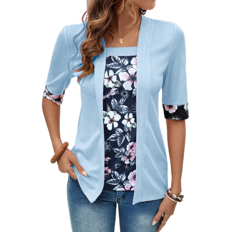 Women's Blouse – Layered Design – Soft Knit – Relaxed Fit – Half Sleeve