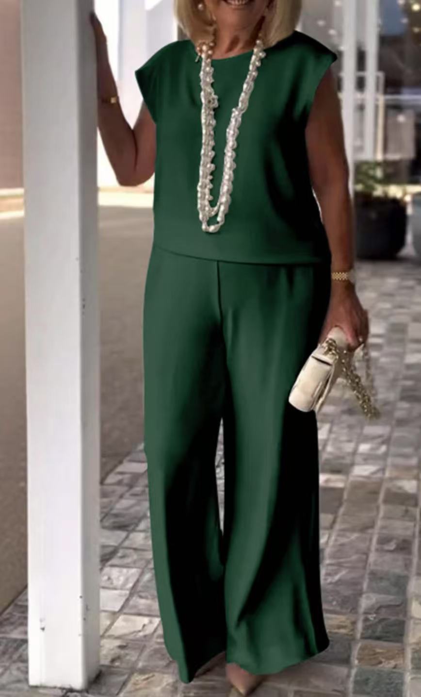 Women's Set – Sleeveless Top – Wide Pants – Elegant Casual Fit
