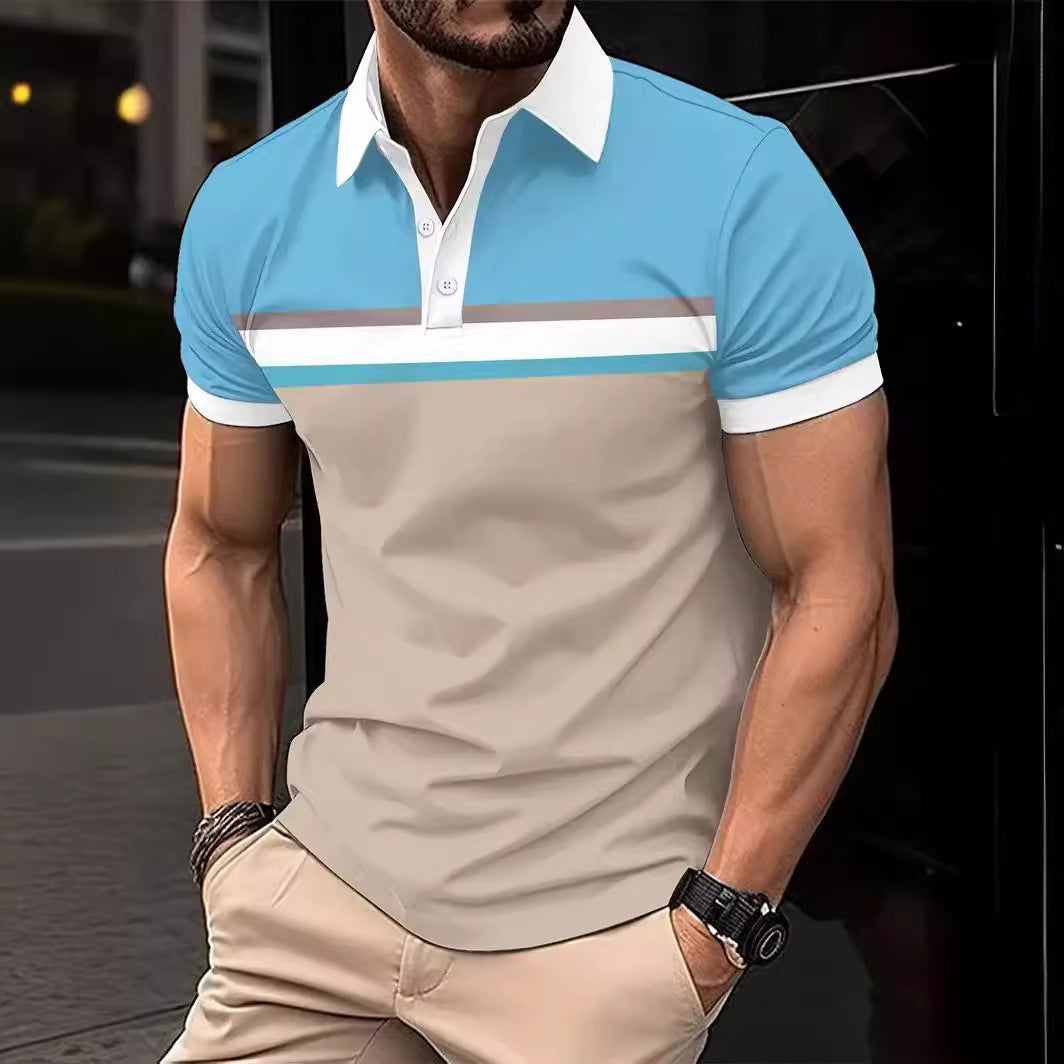 Men's Polo Shirt – Slim Fit – Cotton – Striped Chest – Contrast Details