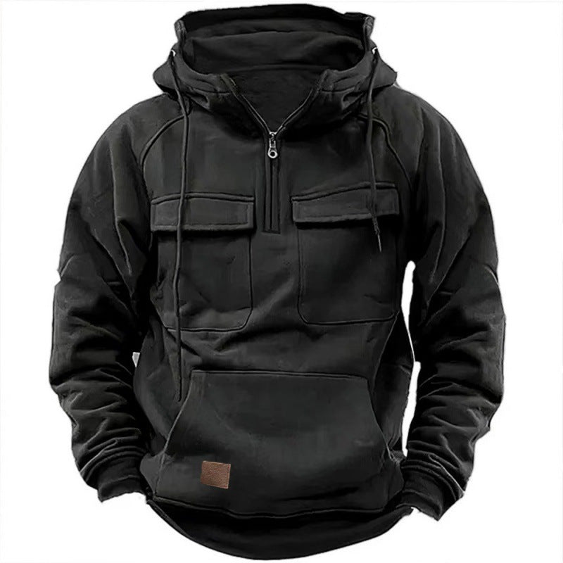 Men's Hoodie – Oversized Fit – Cotton Blend – Half Zip – Chest and Kangaroo Pockets