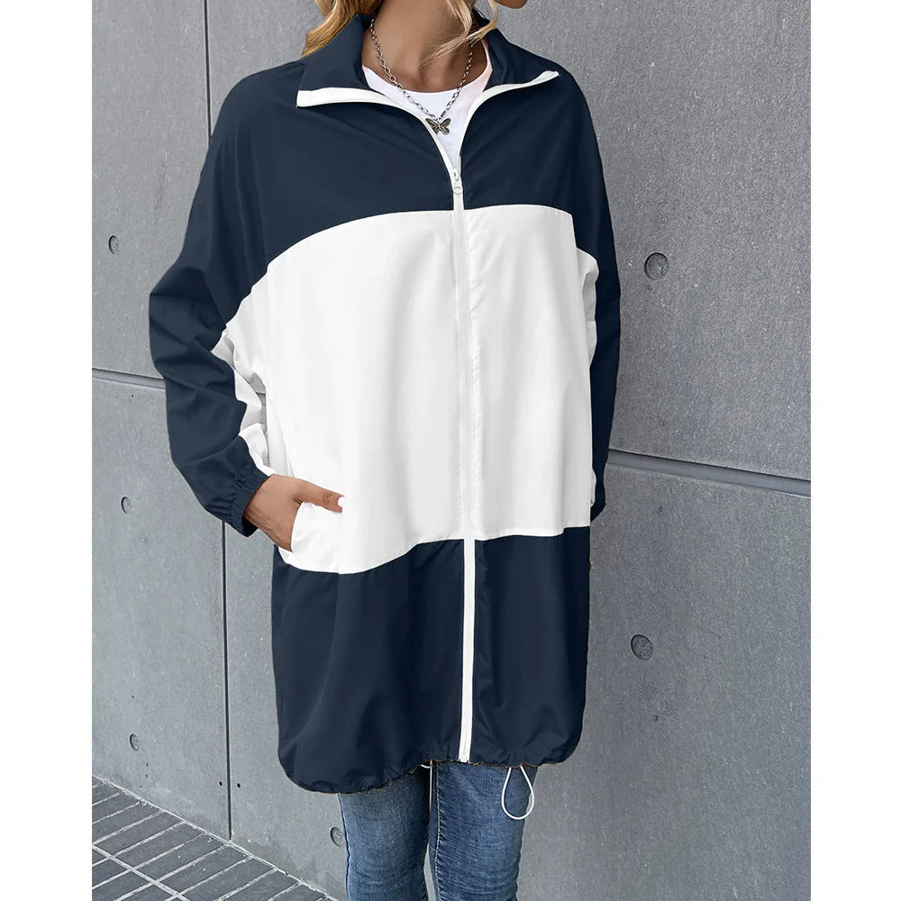 Women's Jacket – Waterproof – Hood – Relaxed Fit – Mid-Length – Color Block Design