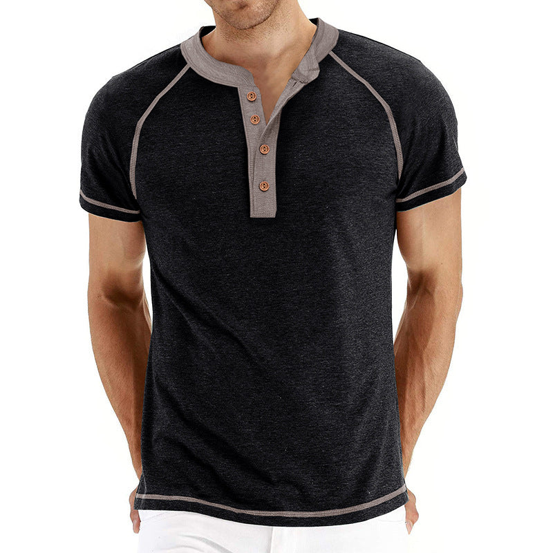 Men's Henley Shirt – Cotton Blend – Regular Fit – Short Sleeves – Contrast Details