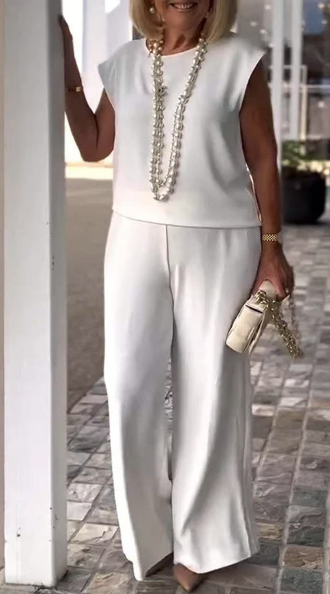 Women's Set – Sleeveless Top – Wide Pants – Elegant Casual Fit