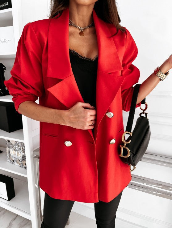 Women's Blazer – Structured Fit – Puffed Sleeves – Elegant Buttons – Hip Length