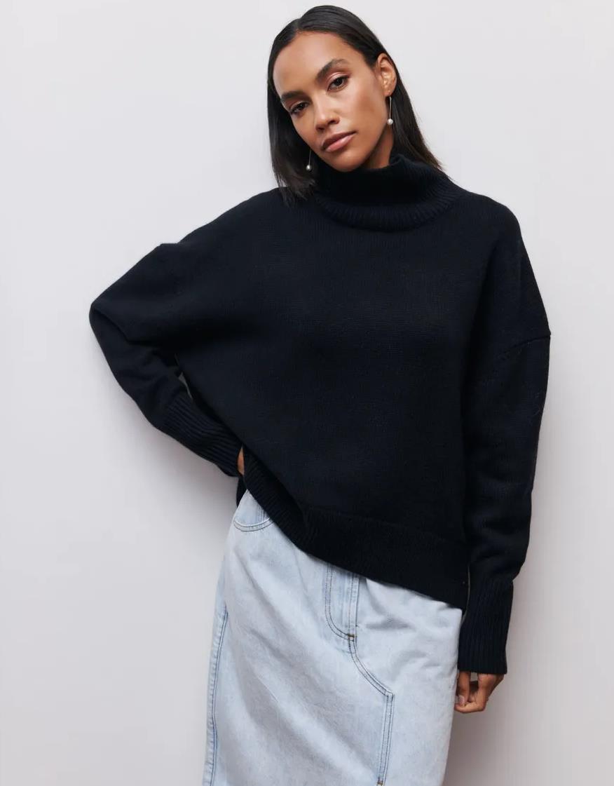 Women's Sweater – High Neck – Oversized Fit – Soft Knit – Ribbed Edges