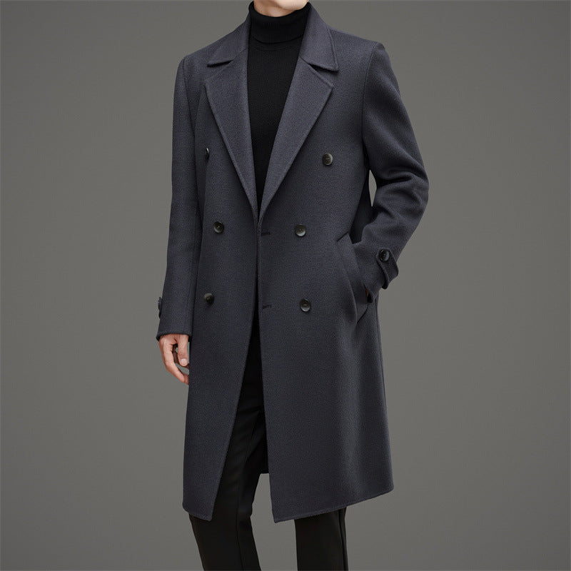 Men's Coat – Wool – Double-Breasted – Tailored Fit – Mid-Length – Wide Lapel
