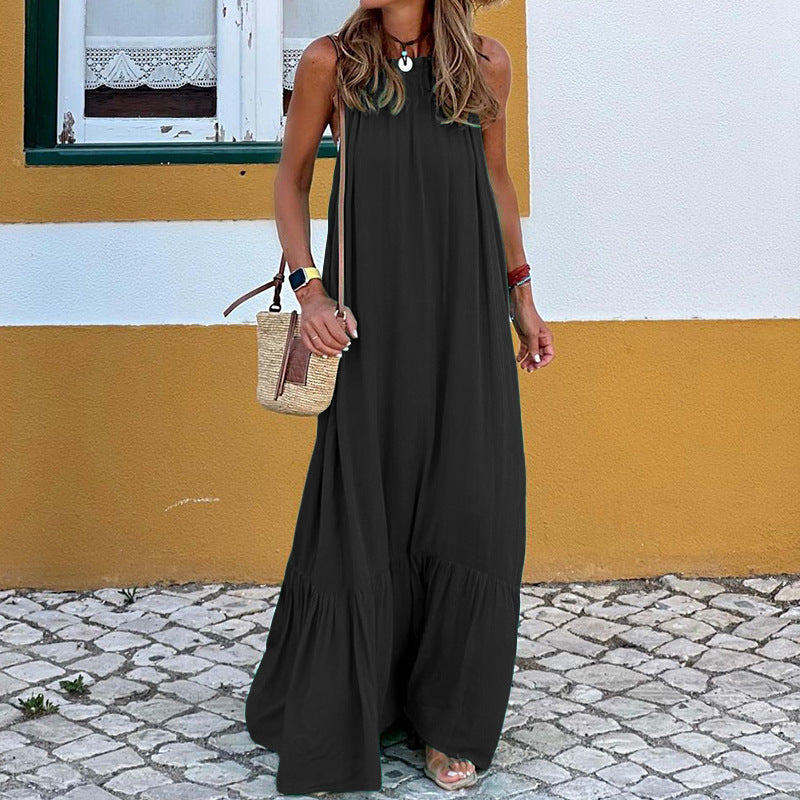 Dress for Women – Maxi Length – Sleeveless with Halterneck – Loose Fit – Natural Fibers