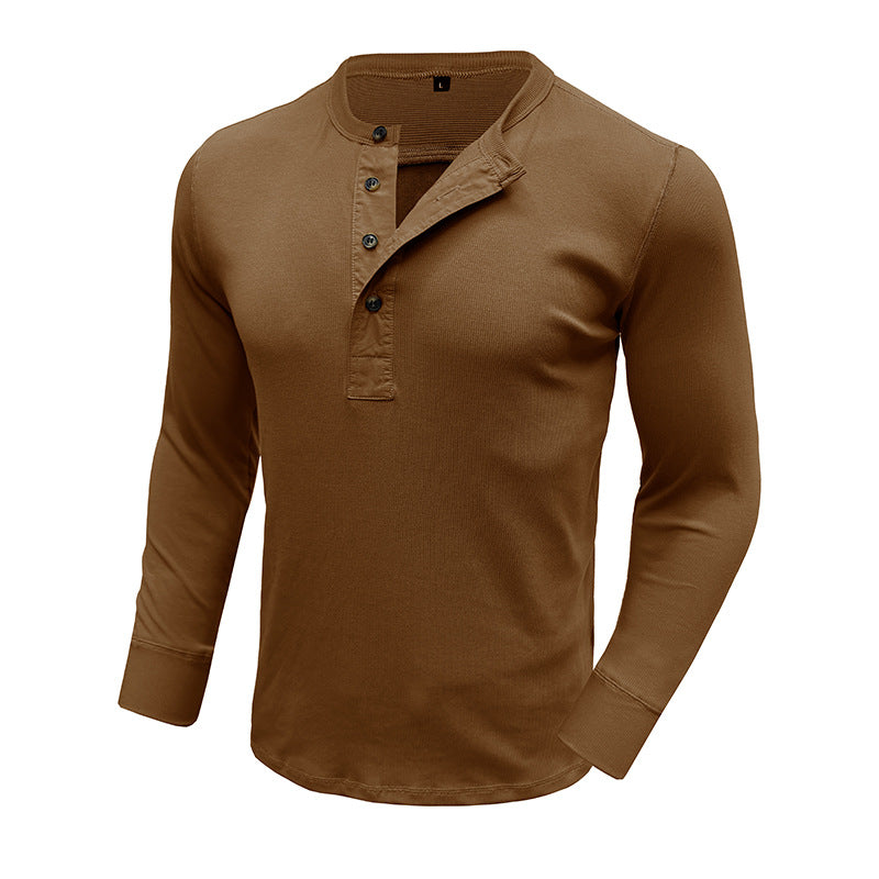 Men's Shirt Long Sleeve – Regular Fit – Cotton Blend – Henley Neck Casual Style