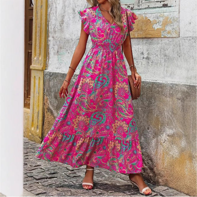 Dress for Women – Sleeveless Maxi Dress – Floral Print – V-Neck – Loose Fit