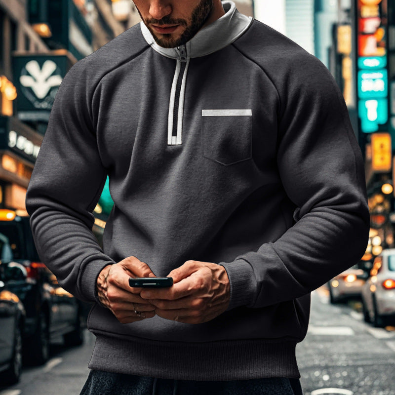 Men's Sweater – Regular Fit – Zipper in Neck – High Collar – Soft Cotton Blend