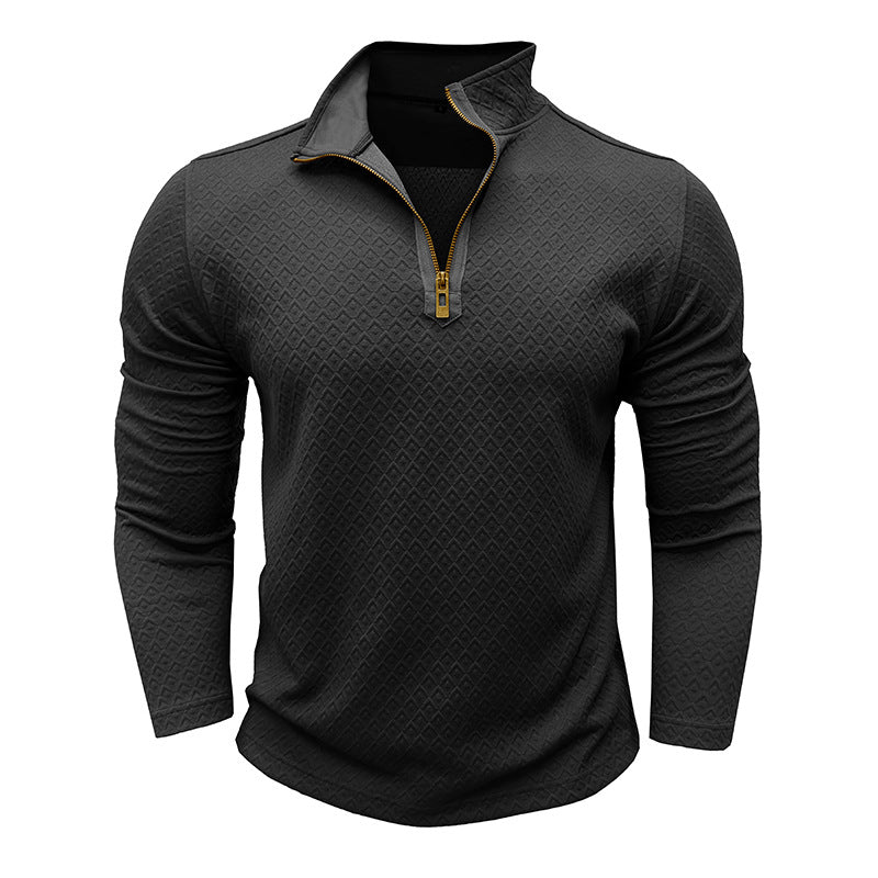 Men's Sweater – Cotton Knit – Regular Fit – Half Zipper – Textured Pattern