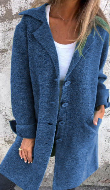 Women's Coat – Mid-Length – Relaxed Fit – Wool Feel – Single-Breasted – Lapels