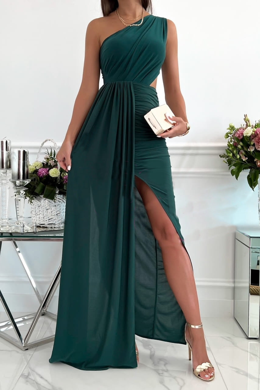 Dress for Women – One-shoulder – Slim Fit – Cut-out at Waist – Draped with Slit