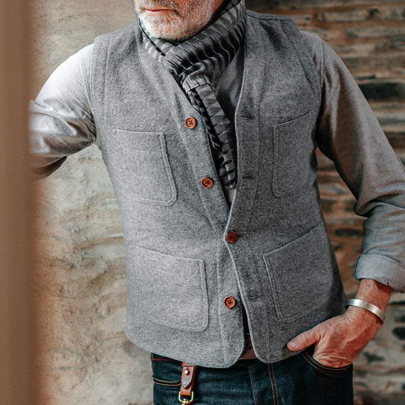 Men's Vest – Tailored Fit – Wool Feel – Buttons – Welt Pockets – Smart Layered Style