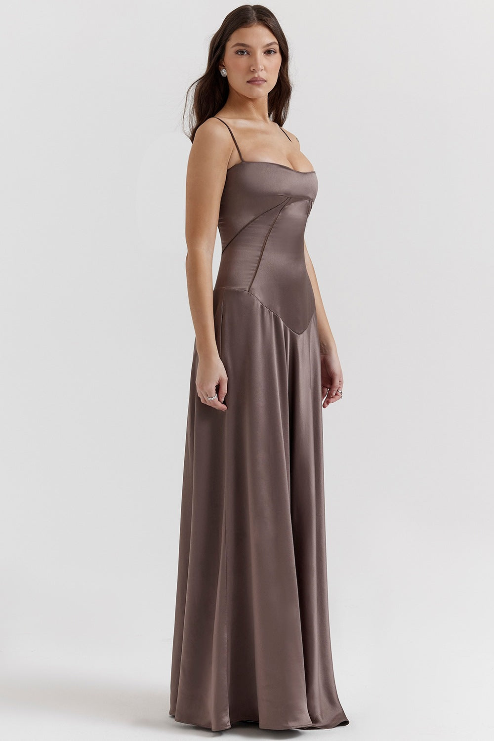 Women's Evening Dress – Satin – A-line – Spaghetti Straps – Cut-out Waist