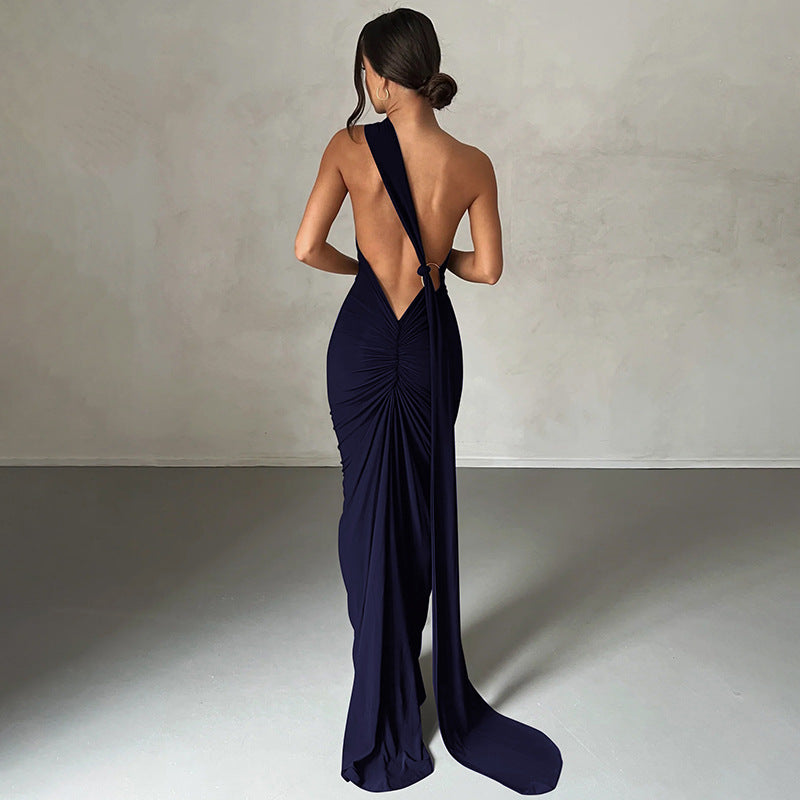 Dress for Women – Slim Fit – One Shoulder – Ruched Long Dress – Smooth Stretch Fabric