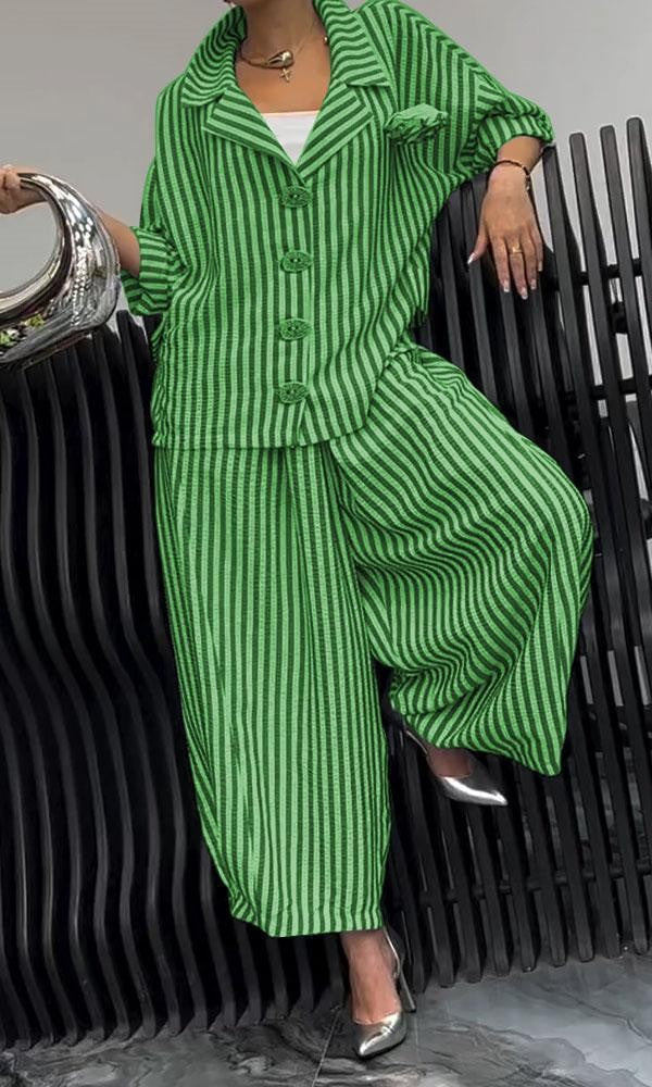 Women's Blazer – Relaxed Fit – Striped Pattern – Cotton – Classic Lapel
