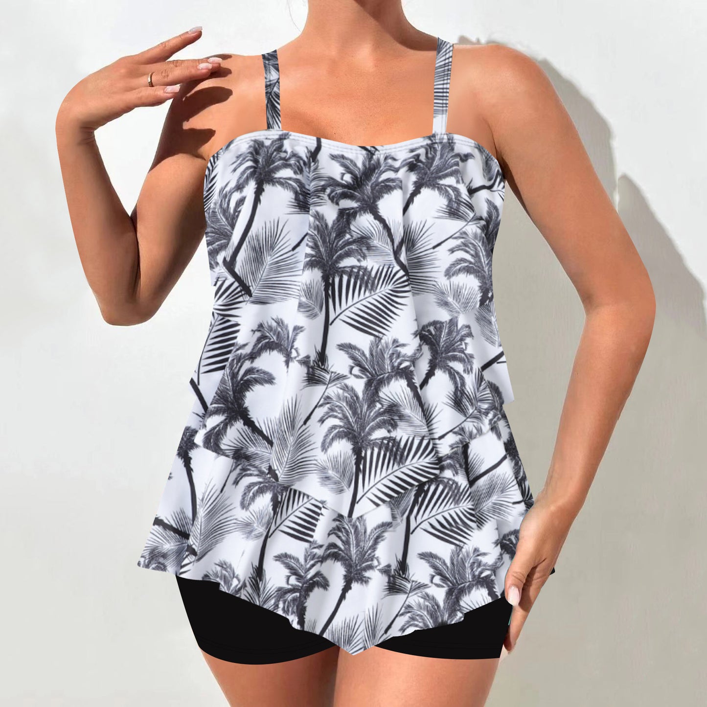 Women's Tankini Set – Relaxed Fit – Ruffle Top – Adjustable Straps – Swim Shorts