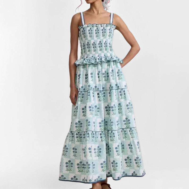 Women's Dress – Sleeveless A-line – Smocked Bodice – Light Breathable Fabric – Patterned