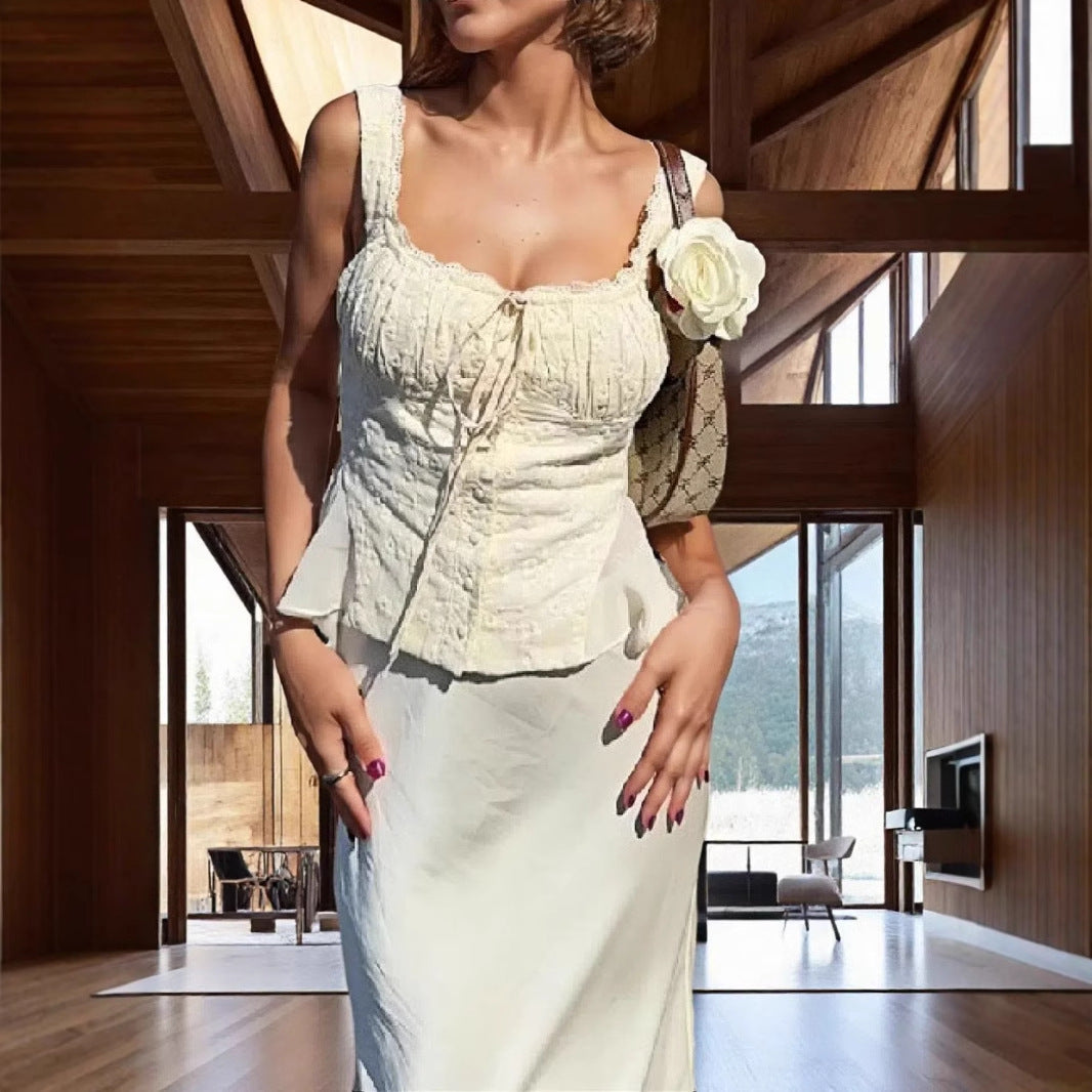 Women's Set with Lace Top and Mermaid Skirt – Slim Fit – Off Shoulder – Elegant