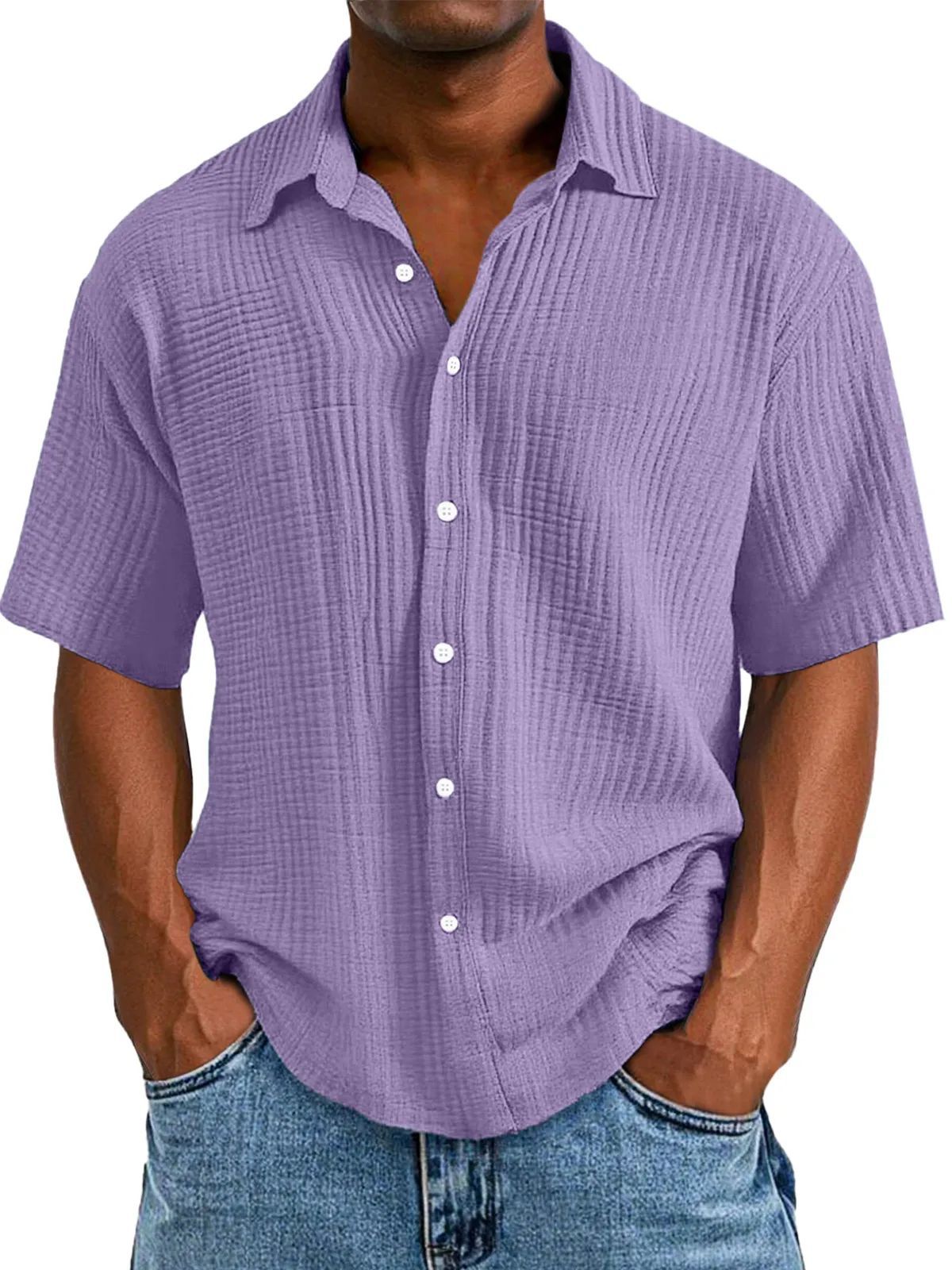Men's Shirt with Short Sleeves – Relaxed Fit – Breathable Natural Fiber – Collar and Buttons