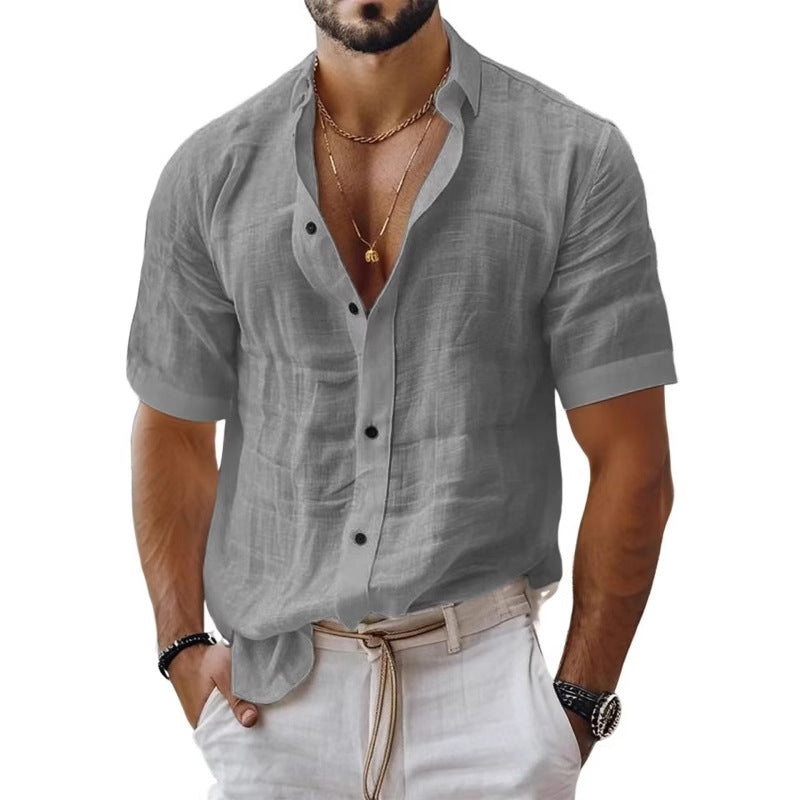 Men's Shirt with Lapel – Breathable Fabric – Relaxed Fit – Short Sleeve – Chest Pocket