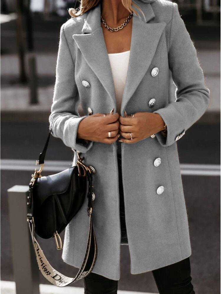 Women's Blazer Coat – Tailored Fit – Wool Feel – Double-Breasted – Suit Collar