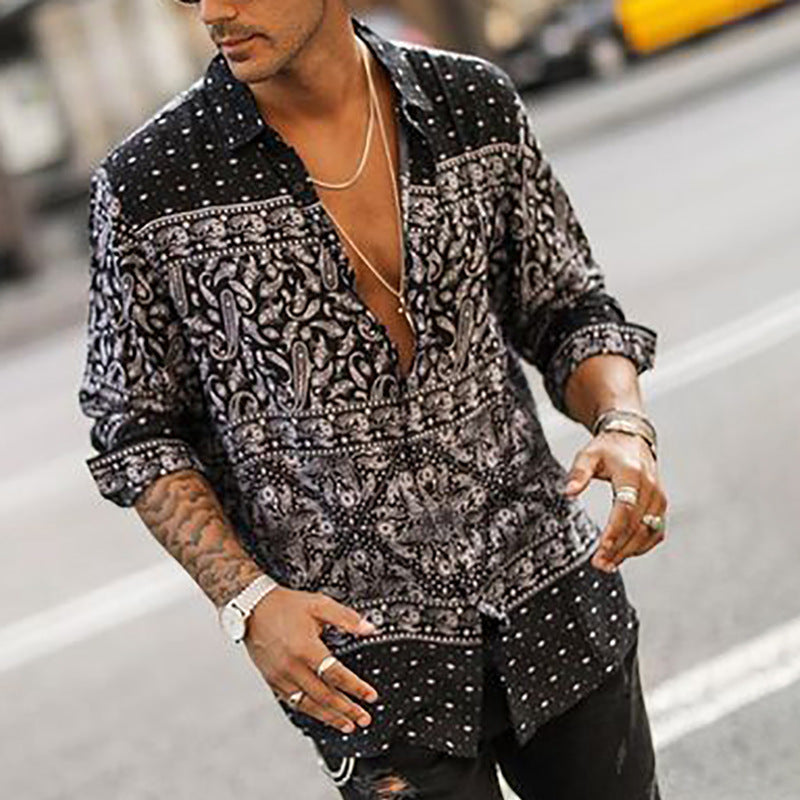 Men's Shirt with Buttons – Slim Fit – Floral Pattern – Light Cotton – Long-Sleeved