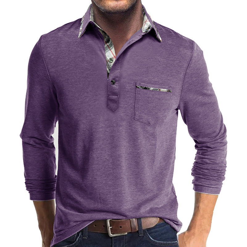 Men's Shirt with Long Sleeves – Cotton – Regular Fit – Checked Collar Inside – Button Closure