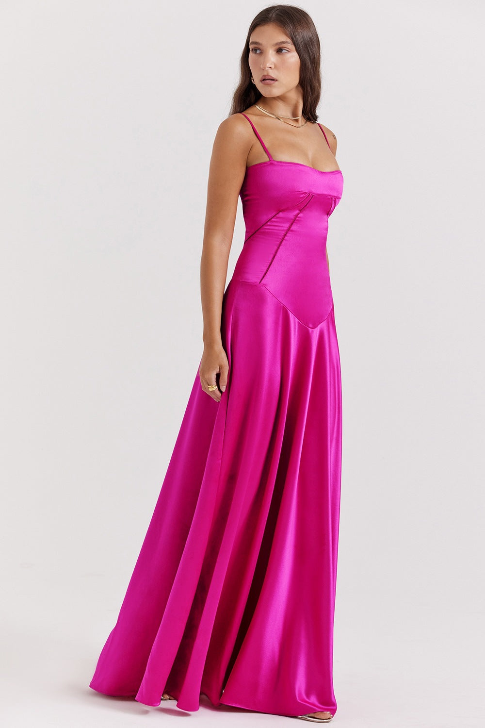 Women's Evening Dress – Satin – A-line – Spaghetti Straps – Cut-out Waist