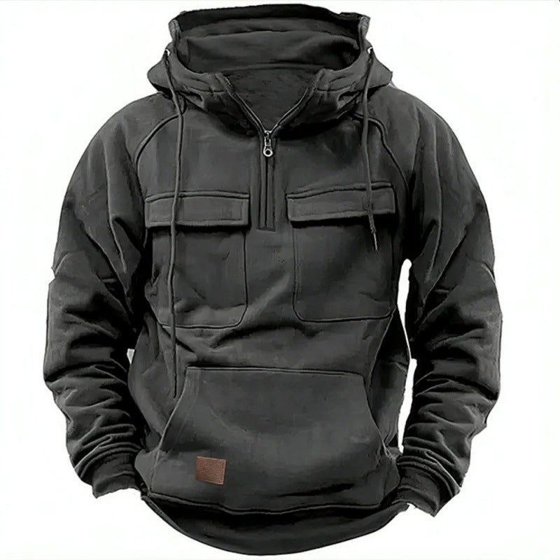 Men's Hoodie – Oversized Fit – Cotton Blend – Half Zip – Chest and Kangaroo Pockets
