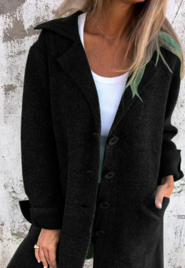 Women's Coat – Mid-Length – Relaxed Fit – Wool Feel – Single-Breasted – Lapels