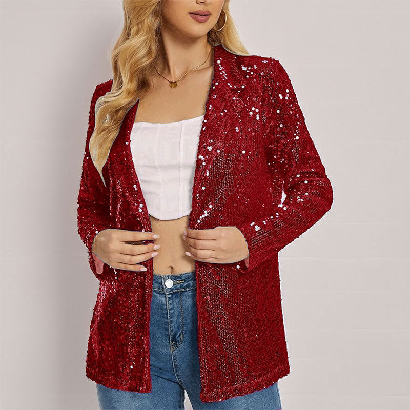 Women's Blazer – Tailored Fit – Sequin Texture – Open Front – Long Sleeves