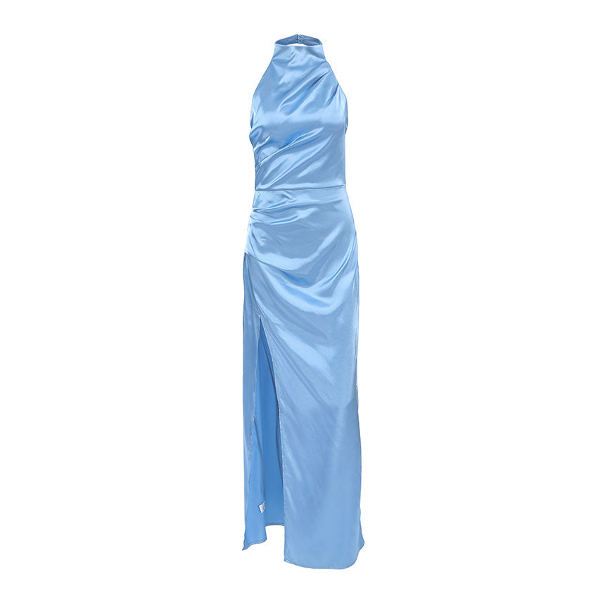 Dress for Women – Satin Dress with Figure-Hugging Fit – Halterneck – High Slit – Elegant Long Dress