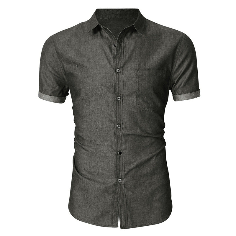 Men's shirt with short sleeves – Slim fit – Breathable cotton – Chest pocket – Button placket